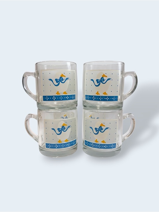 Other - SOLD - Set of 4 Country Goose Themed Glass Mugs